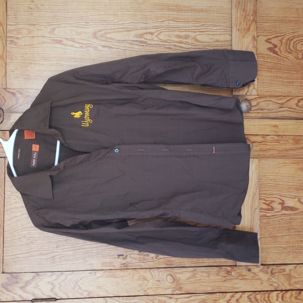 NYNE Coolmax Poplin University of Wyoming Brown Gold L/S Like New Shirt Large